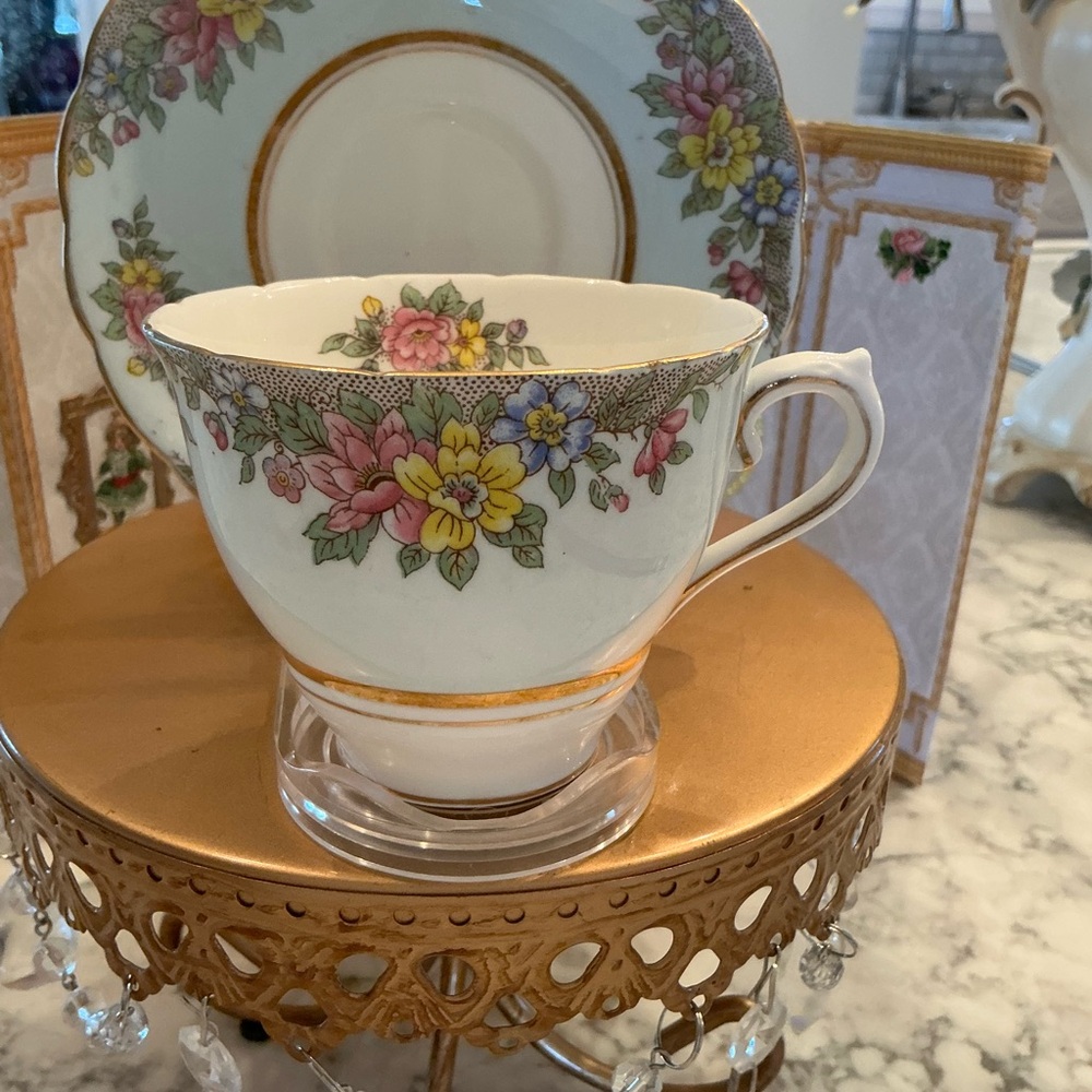 Vintage Floral Bone China Teacup and Saucer